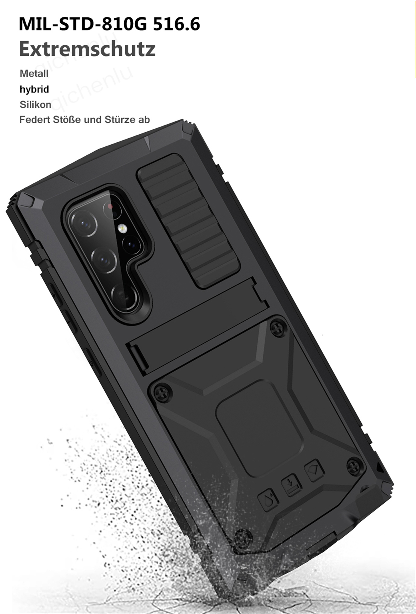 Wasserfest Metall Glas Case Panzer Hülle für Samsung Galaxy S22 Ultra S23  Ultra